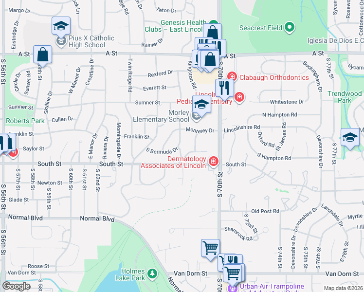 map of restaurants, bars, coffee shops, grocery stores, and more near 2000 Diana Drive in Lincoln