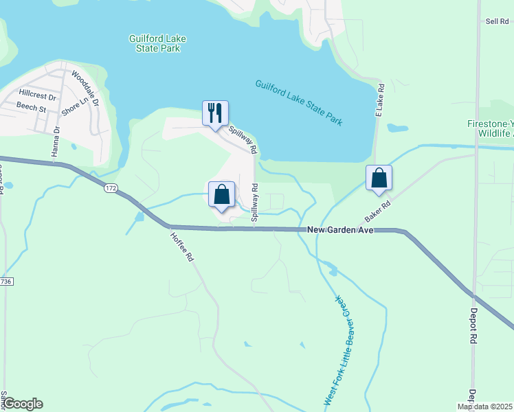 map of restaurants, bars, coffee shops, grocery stores, and more near 7390 Spillway Road in Lisbon