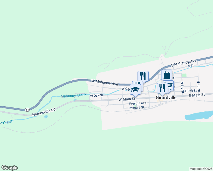 map of restaurants, bars, coffee shops, grocery stores, and more near 377 West Mahanoy Avenue in Girardville