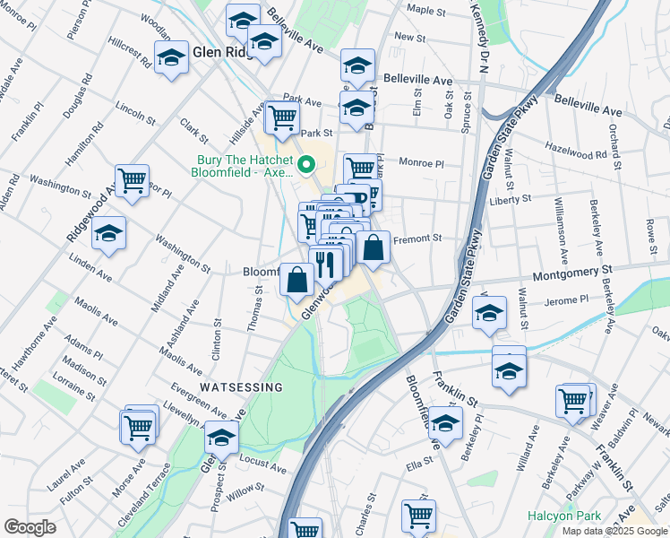 map of restaurants, bars, coffee shops, grocery stores, and more near 288 Glenwood Avenue in Bloomfield