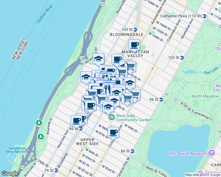 map of restaurants, bars, coffee shops, grocery stores, and more near in New York