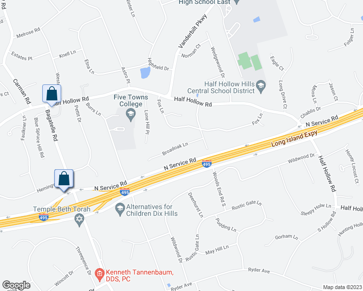 map of restaurants, bars, coffee shops, grocery stores, and more near 10 Broadoak Lane in Dix Hills