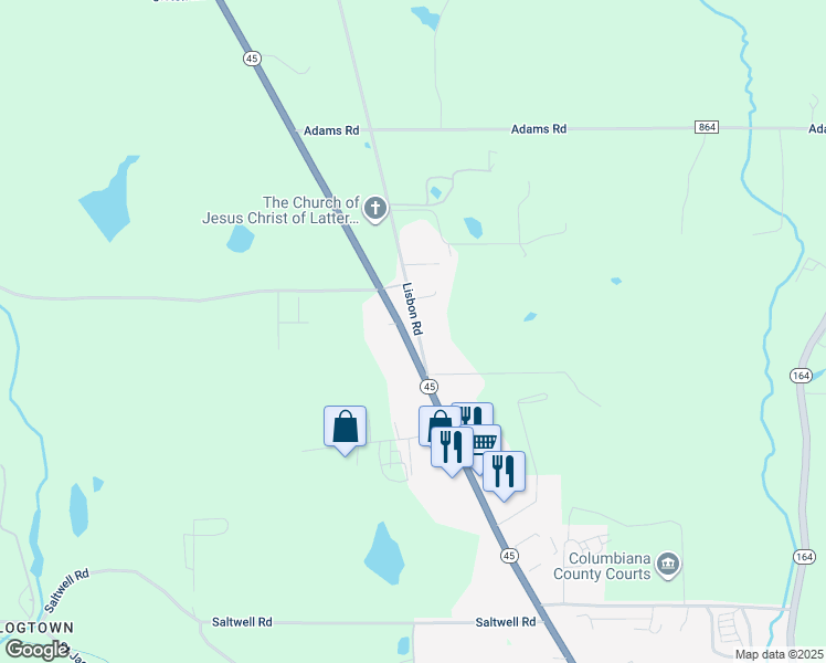 map of restaurants, bars, coffee shops, grocery stores, and more near 7470 Ohio 45 in Lisbon