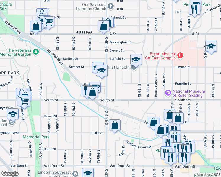 map of restaurants, bars, coffee shops, grocery stores, and more near 1913 South 41st Street in Lincoln