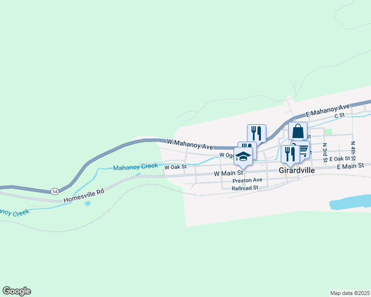 map of restaurants, bars, coffee shops, grocery stores, and more near 401 West Mahanoy Avenue in Girardville