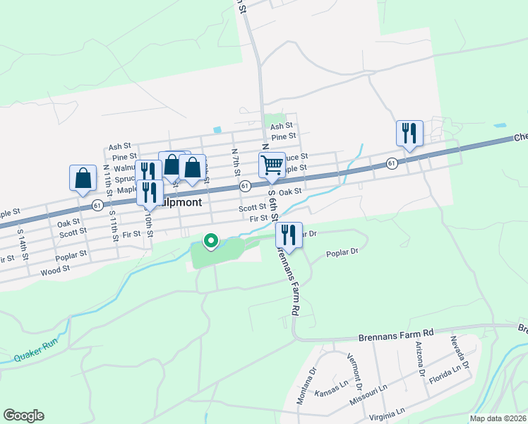 map of restaurants, bars, coffee shops, grocery stores, and more near 601-699 Fir Street in Kulpmont