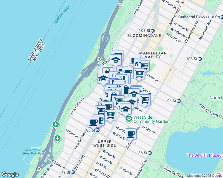 map of restaurants, bars, coffee shops, grocery stores, and more near 2481 Broadway in New York
