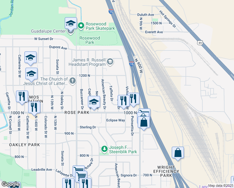 map of restaurants, bars, coffee shops, grocery stores, and more near 1062 Topaz Drive in Salt Lake City