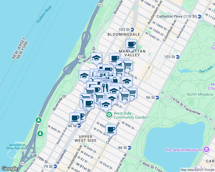 map of restaurants, bars, coffee shops, grocery stores, and more near in New York