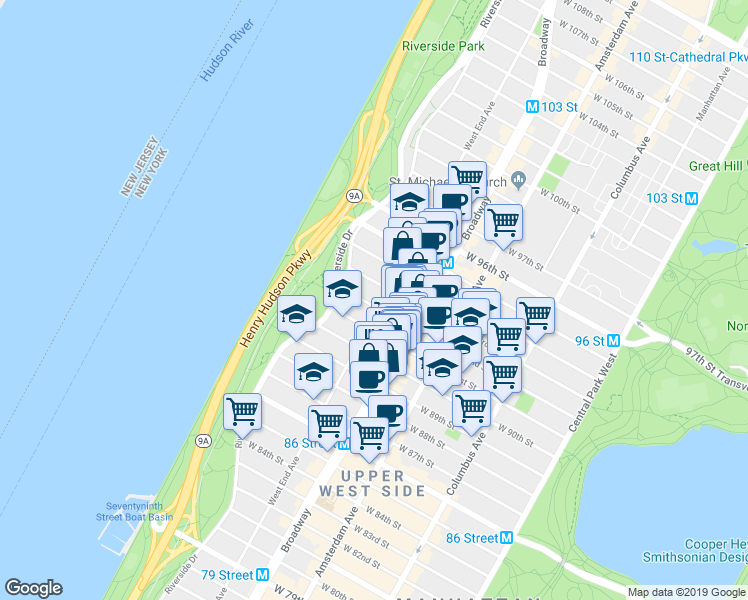 map of restaurants, bars, coffee shops, grocery stores, and more near in New York