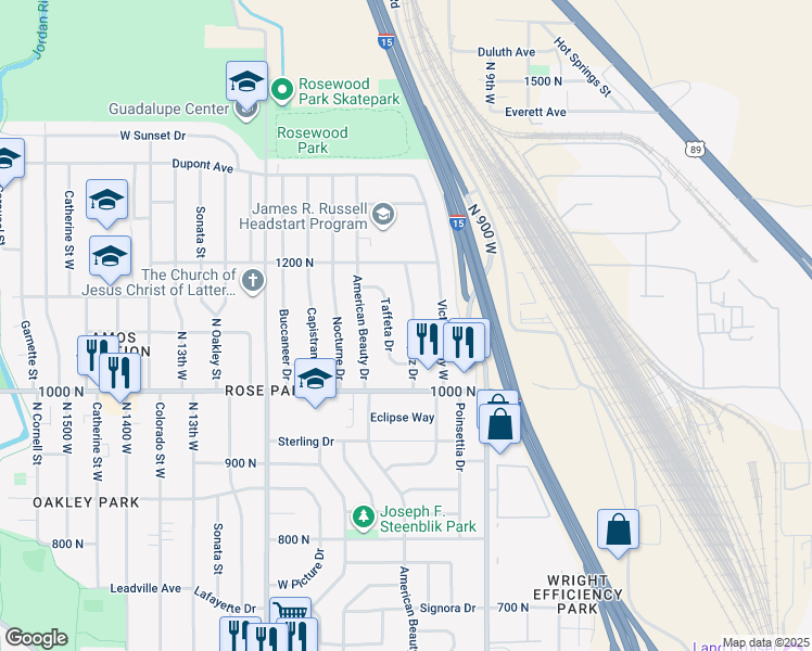 map of restaurants, bars, coffee shops, grocery stores, and more near 1062 Topaz Drive in Salt Lake City