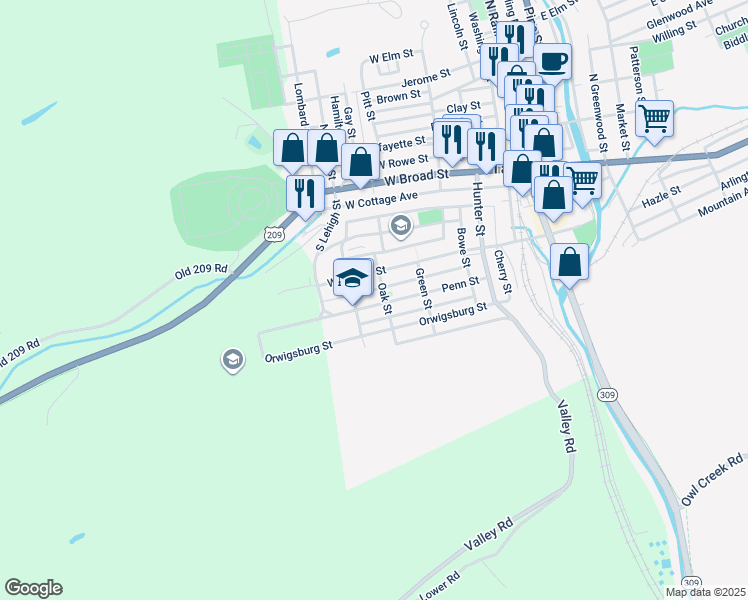 map of restaurants, bars, coffee shops, grocery stores, and more near 311 Penn Street in Tamaqua