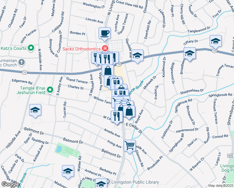 map of restaurants, bars, coffee shops, grocery stores, and more near 113 County Road 527 in Livingston
