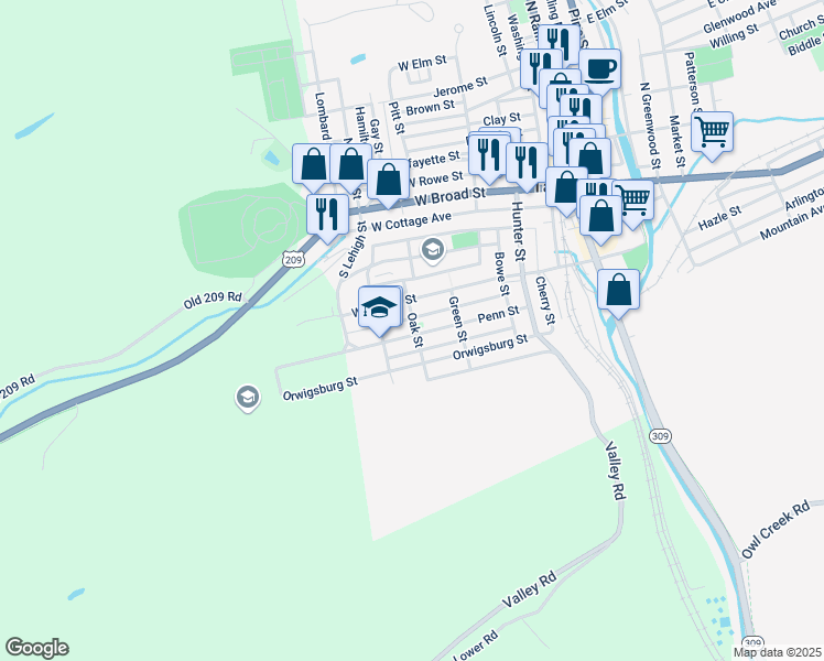 map of restaurants, bars, coffee shops, grocery stores, and more near 311 Penn Street in Tamaqua