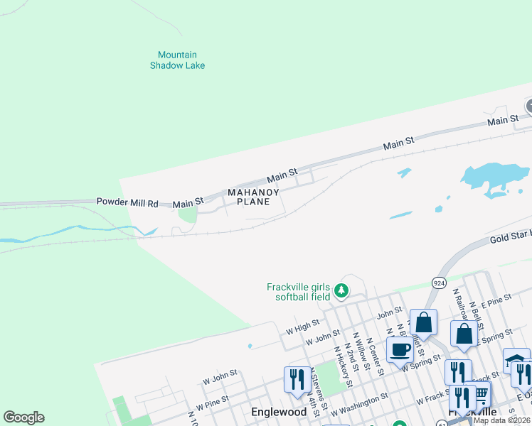 map of restaurants, bars, coffee shops, grocery stores, and more near 125 Bridge Street in Gilberton