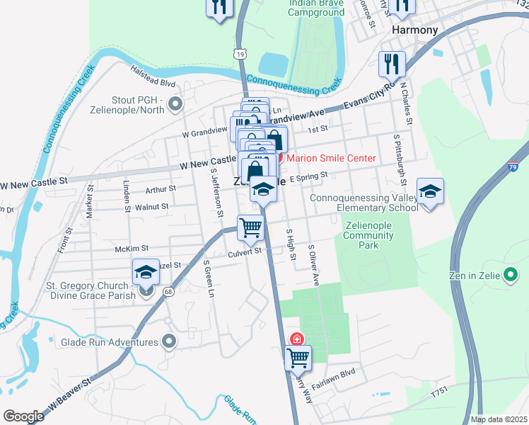 map of restaurants, bars, coffee shops, grocery stores, and more near in Zelienople