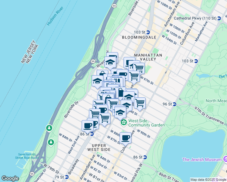 map of restaurants, bars, coffee shops, grocery stores, and more near 2481 Broadway in New York