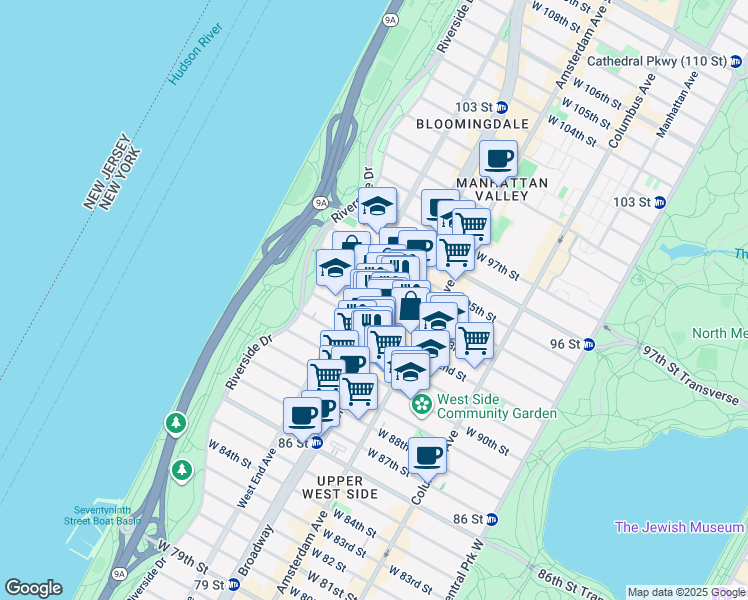 map of restaurants, bars, coffee shops, grocery stores, and more near 2481 Broadway in New York