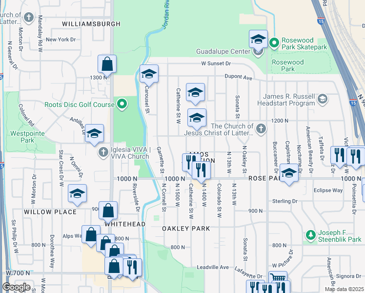 map of restaurants, bars, coffee shops, grocery stores, and more near 1067 Catherine Street West in Salt Lake City