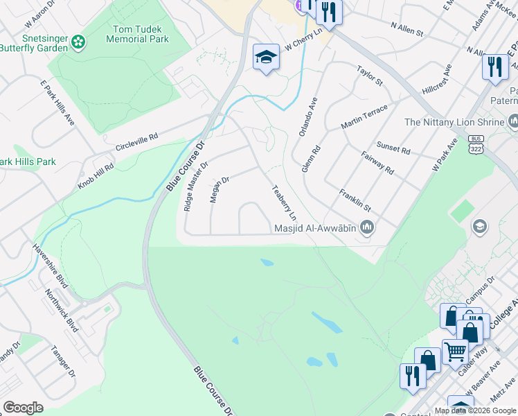 map of restaurants, bars, coffee shops, grocery stores, and more near 798 Sowards Place in State College