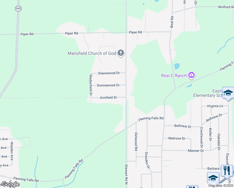 map of restaurants, bars, coffee shops, grocery stores, and more near 1040 Donnawood Drive in Mansfield