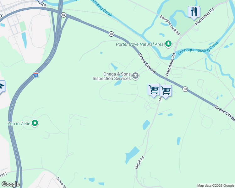 map of restaurants, bars, coffee shops, grocery stores, and more near 141 Cole Court in Harmony