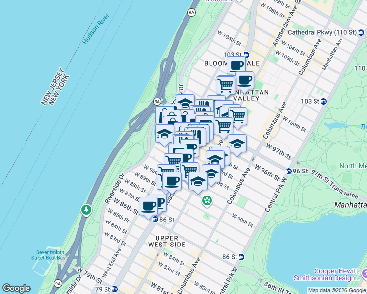 map of restaurants, bars, coffee shops, grocery stores, and more near in New York