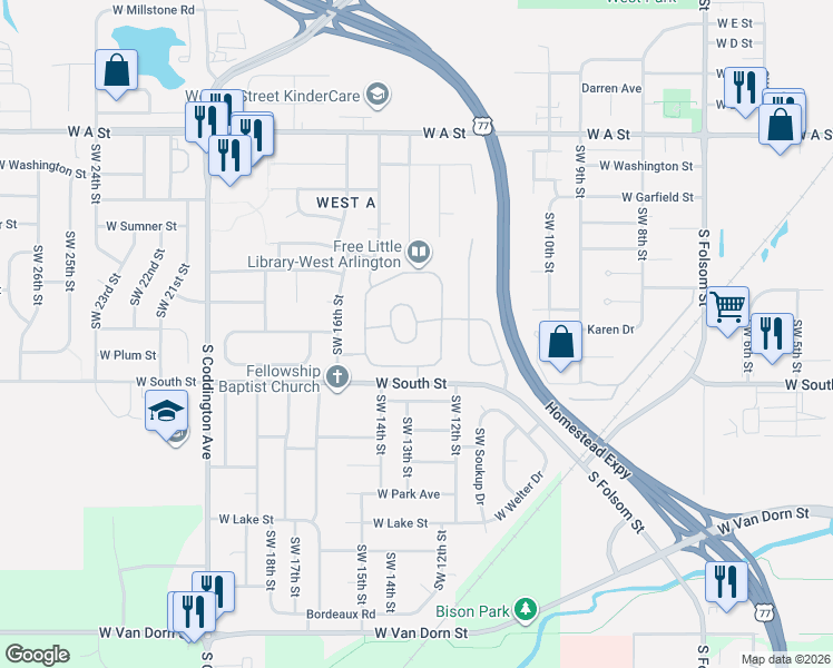 map of restaurants, bars, coffee shops, grocery stores, and more near 1300 West Harbour Boulevard in Lincoln
