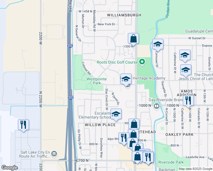 map of restaurants, bars, coffee shops, grocery stores, and more near 1073 Star Crest Drive West in Salt Lake City