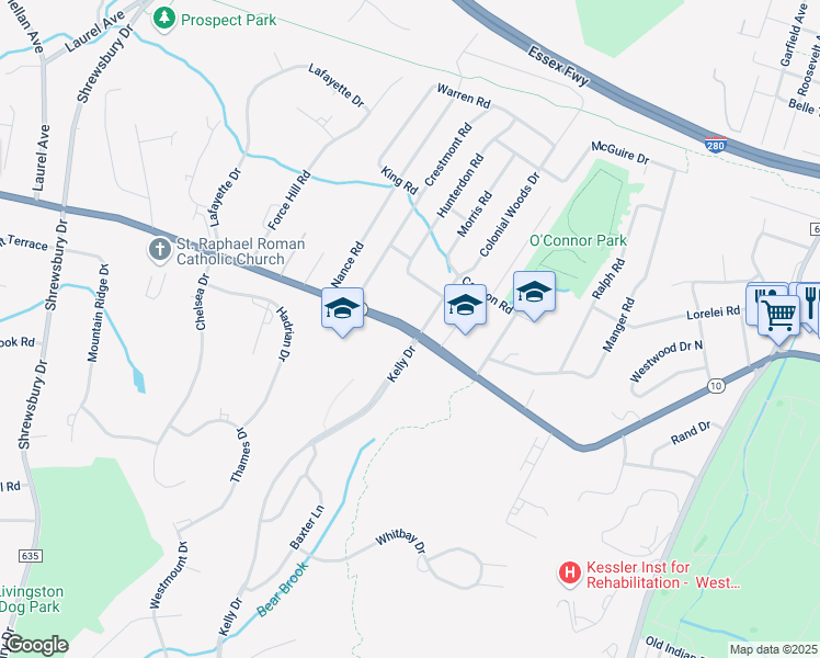 map of restaurants, bars, coffee shops, grocery stores, and more near 663 Mount Pleasant Avenue in West Orange