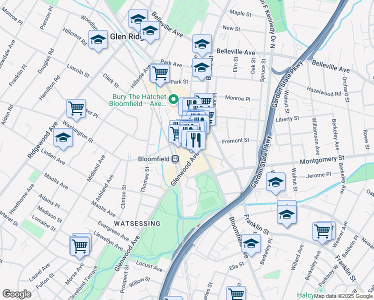 map of restaurants, bars, coffee shops, grocery stores, and more near 600 Bloomfield Avenue in Bloomfield