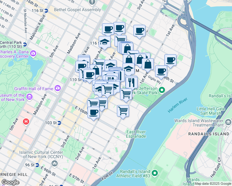 map of restaurants, bars, coffee shops, grocery stores, and more near in New York