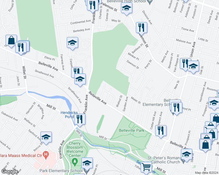 map of restaurants, bars, coffee shops, grocery stores, and more near 8 Jerome Court in Belleville