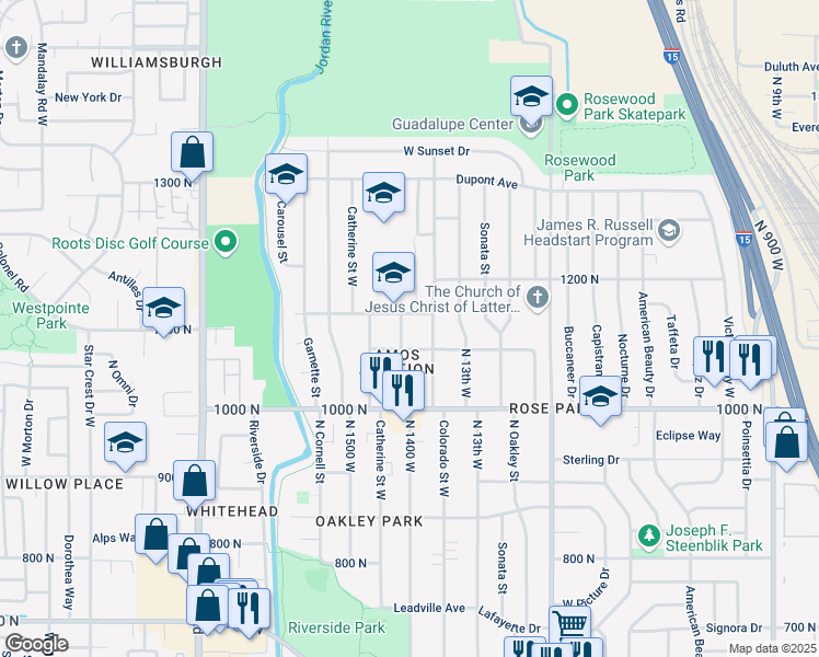 map of restaurants, bars, coffee shops, grocery stores, and more near 1126 North 1400 West in Salt Lake City