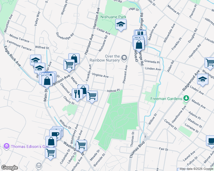 map of restaurants, bars, coffee shops, grocery stores, and more near 138A High Street in Montclair