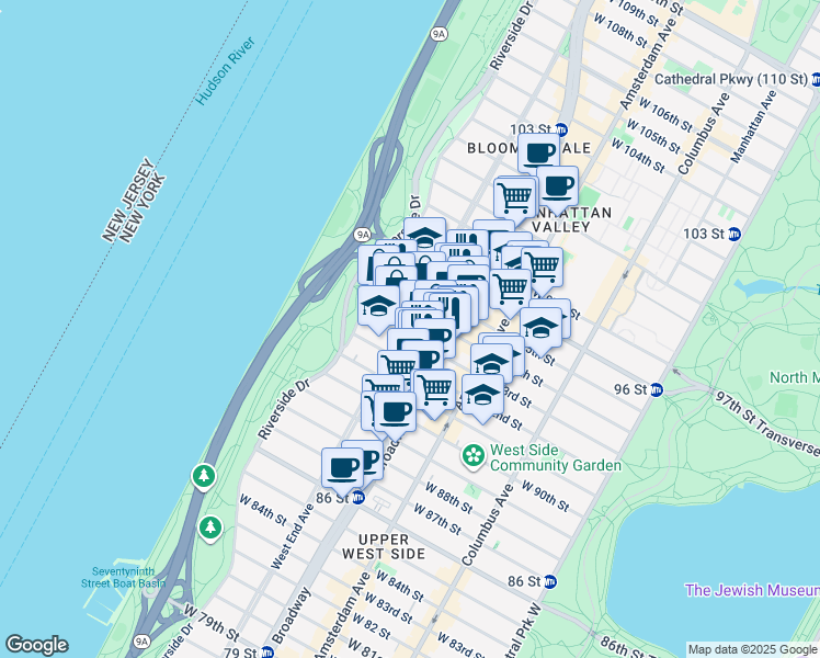 map of restaurants, bars, coffee shops, grocery stores, and more near in New York
