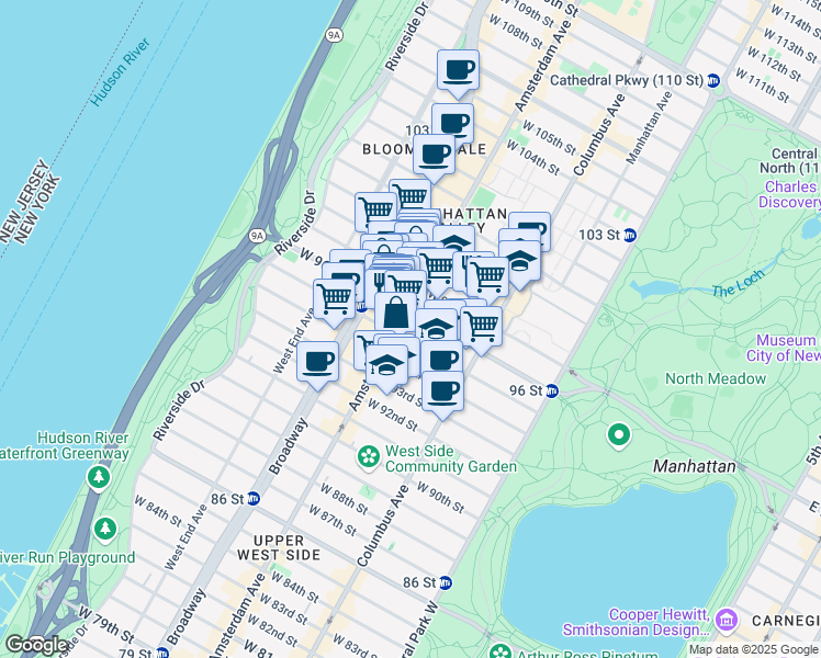 map of restaurants, bars, coffee shops, grocery stores, and more near in New York