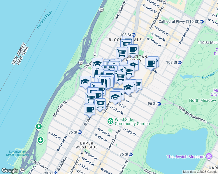 map of restaurants, bars, coffee shops, grocery stores, and more near in New York