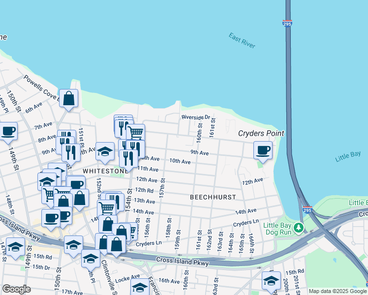 map of restaurants, bars, coffee shops, grocery stores, and more near in Queens