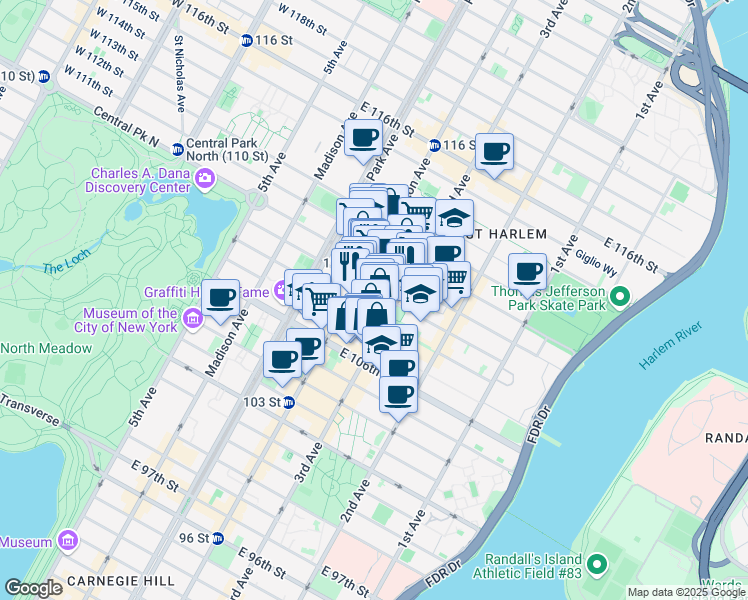 map of restaurants, bars, coffee shops, grocery stores, and more near in New York