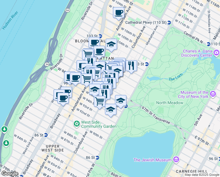 map of restaurants, bars, coffee shops, grocery stores, and more near 808 Columbus Avenue in New York