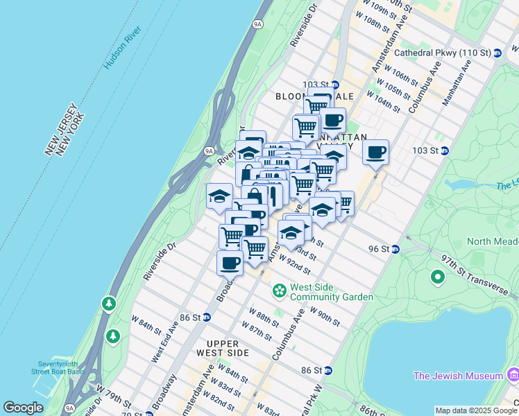 map of restaurants, bars, coffee shops, grocery stores, and more near in New York