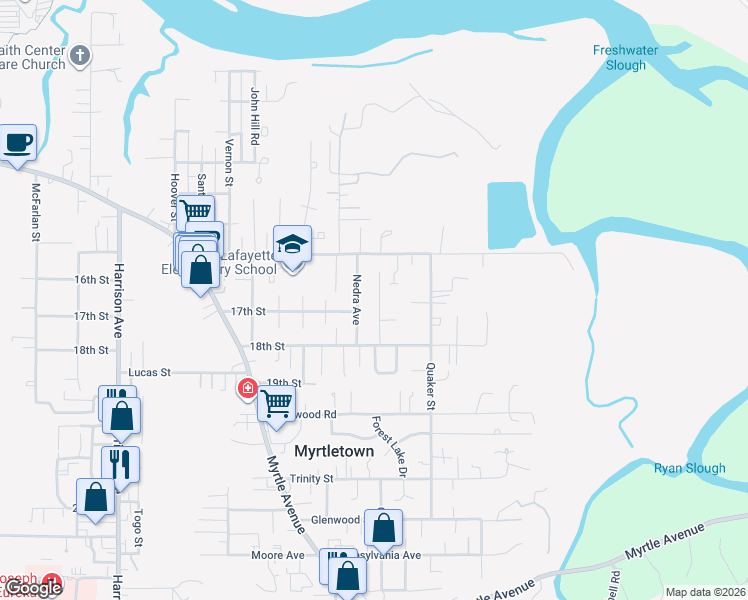map of restaurants, bars, coffee shops, grocery stores, and more near 1718 Linton Avenue in Eureka
