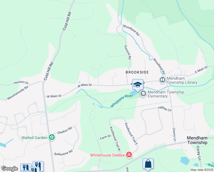 map of restaurants, bars, coffee shops, grocery stores, and more near 31 West Main Street in Mendham