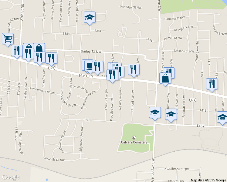 map of restaurants, bars, coffee shops, grocery stores, and more near 200 Proudley Avenue Southwest in Massillon