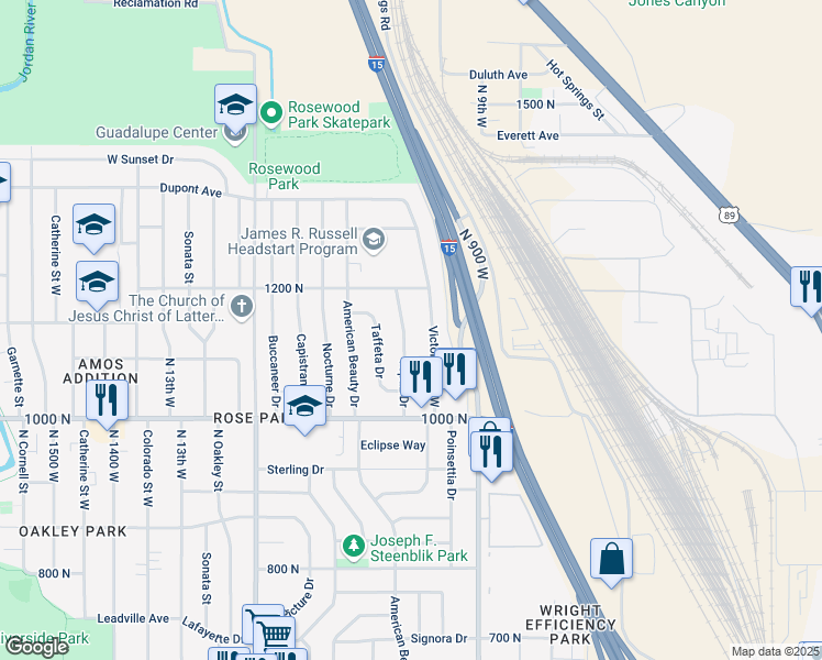 map of restaurants, bars, coffee shops, grocery stores, and more near 1146 Topaz Drive in Salt Lake City