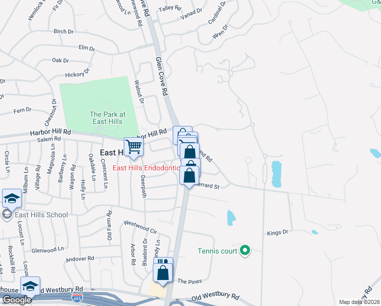 map of restaurants, bars, coffee shops, grocery stores, and more near 290 Glen Cove Road in Roslyn Heights