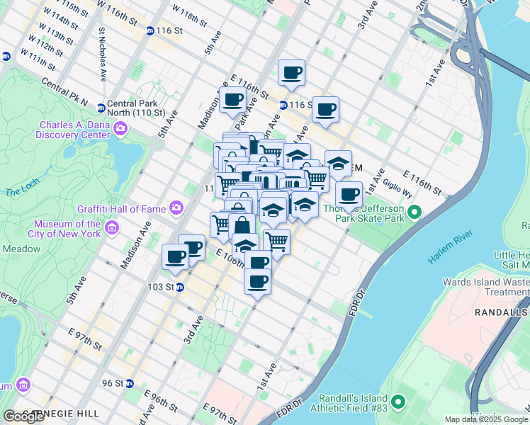 map of restaurants, bars, coffee shops, grocery stores, and more near in New York