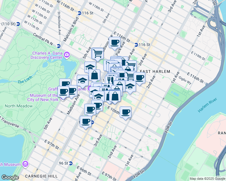 map of restaurants, bars, coffee shops, grocery stores, and more near in New York