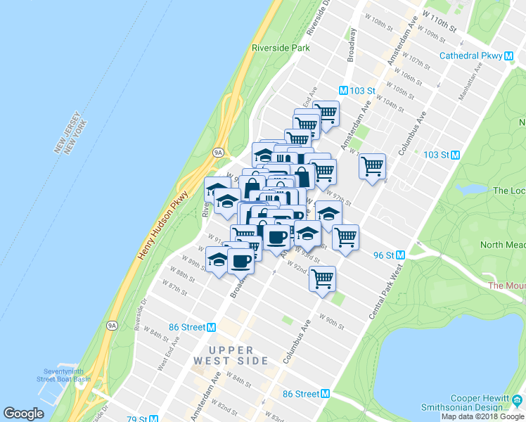 map of restaurants, bars, coffee shops, grocery stores, and more near in New York